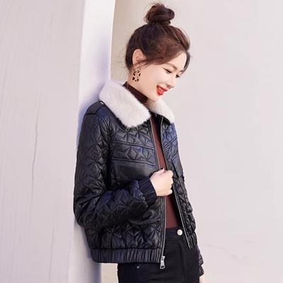 New Winter Velvet Leather Jacket Women's Short Rhombus Thickened Warm Fashion Locomotive Leather Jacket Jacket