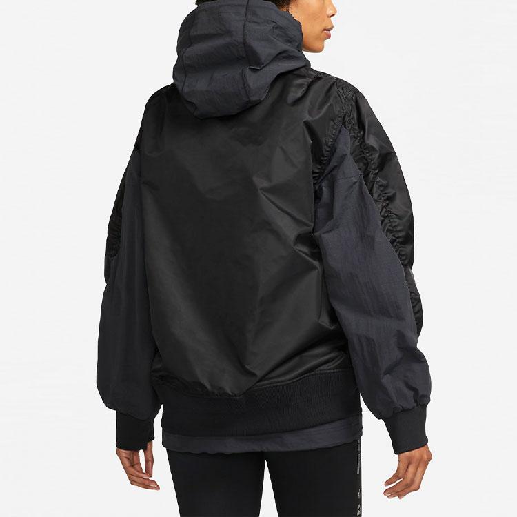 Nike X Sacai Double-Layer Color-Block Sport Hooded Jacket Women Jackets Black CZ4678-010