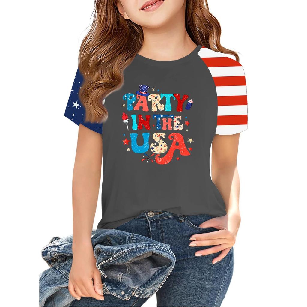 Tops For Youth Kids Boy And Girls 2-10 Years Round Neck Short Sleeve Trendy Tops
