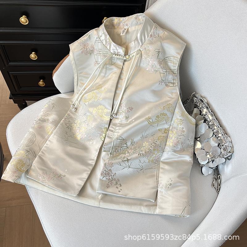 2025 Early Spring Satin Vest Women's Sleeveless Top Vest Jacquard Button Vest