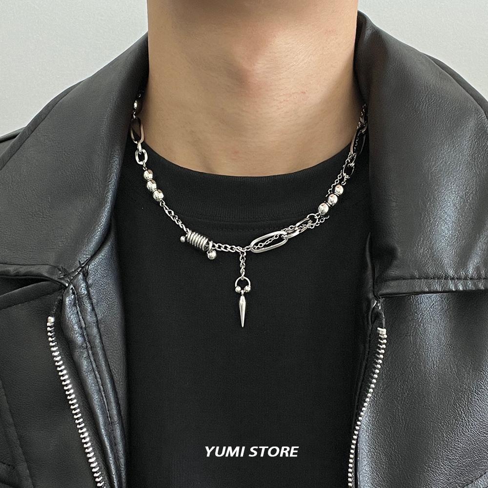 Hip-Hop Rivet Pendant Necklace For Man Woman Punk Titanium Steel Splicing Clavicle Sweater Chain Unisex  Kpop Accessories