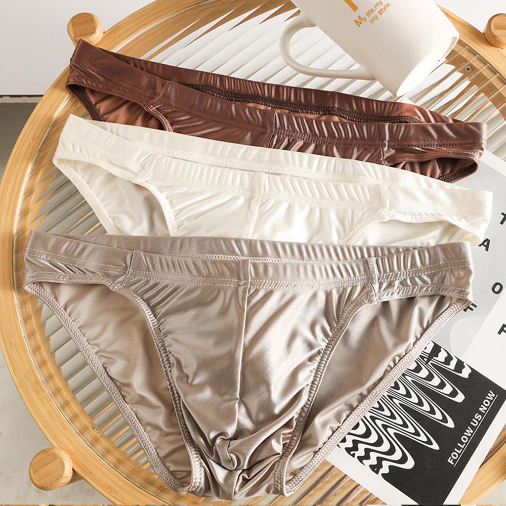 Men's Ice Silk Cool Briefs: High-End Satin, Minimalist Sexy Underwear for Young Men