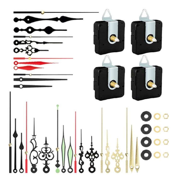 

4Pcs Noiseless Quartzs Wall Clock Movement with 10 Different Pairs Hands Set for Craft Projects Battery Operated 18/20mm 1