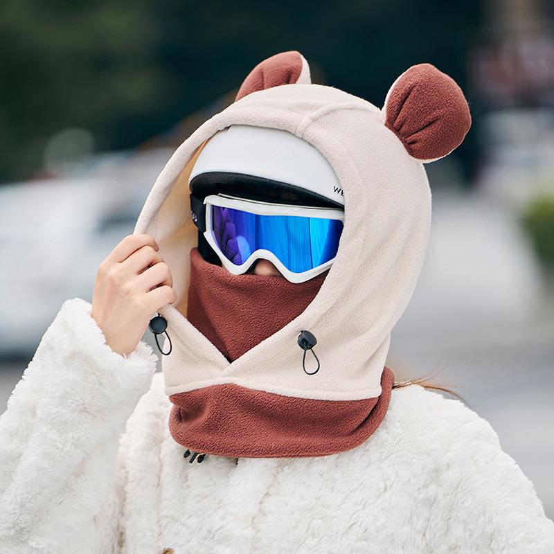 Ski head cover face protection hat female warm windproof cartoon panda ears ski ear protection cute helmet pullover hat