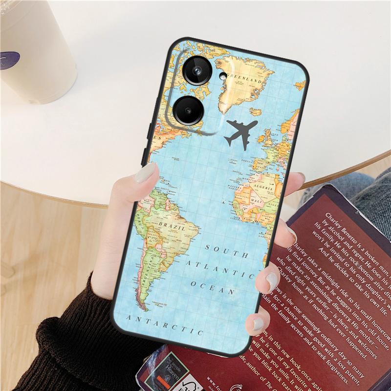 World Map Travel Case For Realme GT 7 Pro GT 6T 6 5 C55 C53 C51 C21Y C25S C61 C67 C75 10 11 12 13 14 Pro Plus