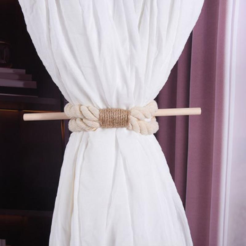 4 Pack Wood Stick and Braided Cotton Linen Rope Curtain Ties for Living Room Bedroom Window Drape Tiebacks Holdbacks