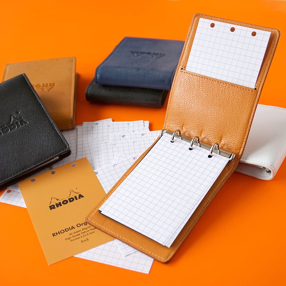 RHODIA Mini 3-Ring System Organizer (11x8cm, 11mm Ring Diameter, Cowhide Leather) Chic Orange Cf11ogz01-or