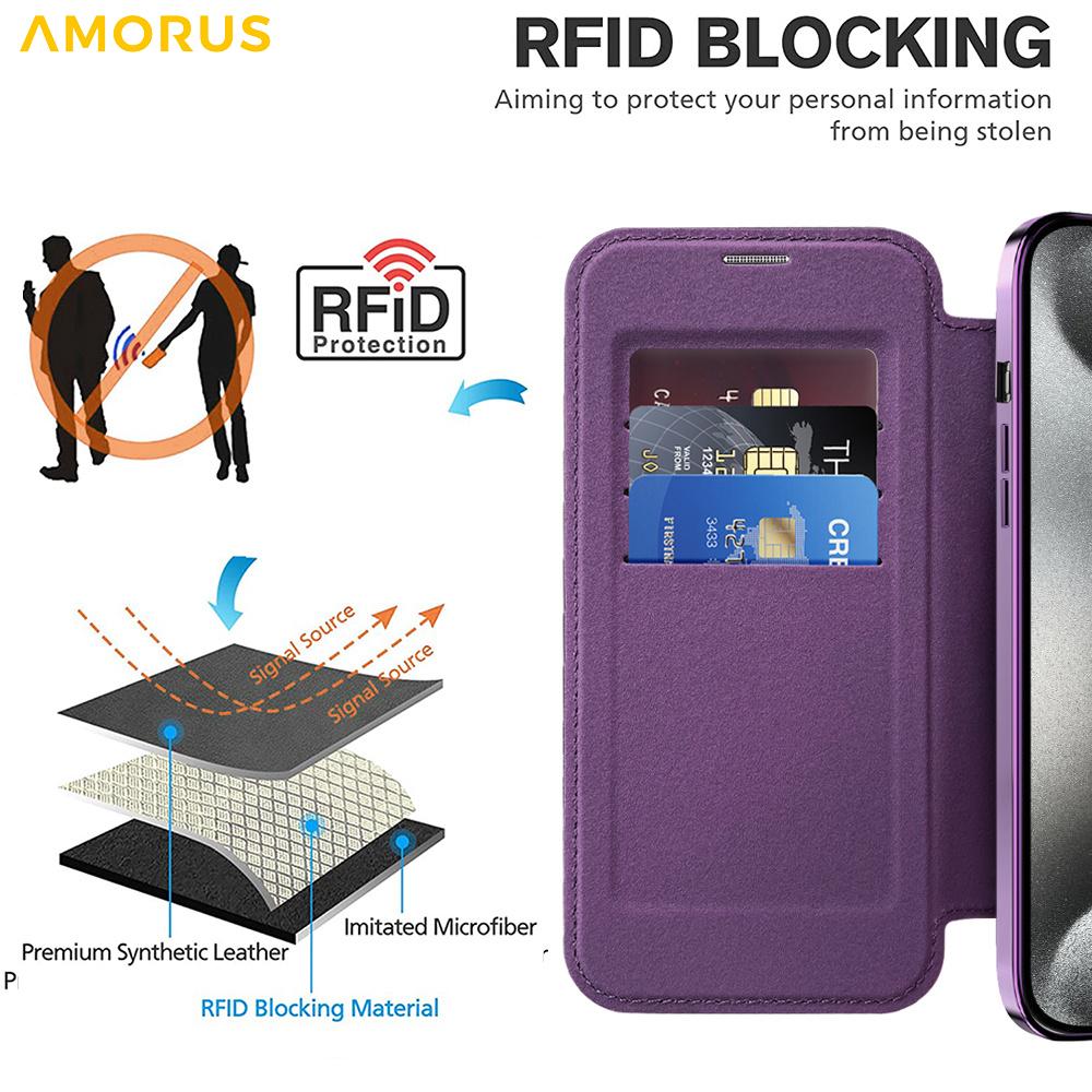 For iPhone 13 Pro Max Case Compatible with MagSafe RFID Blocking Card Holder Leather Phone Cover