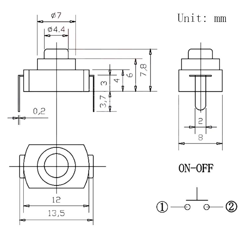 10Pcs 1288BM DC 1A/30V Flashlight Right Angle Switch Balck/White Mini Push Button Switch for Electric Torch Self Locking ON-OFF