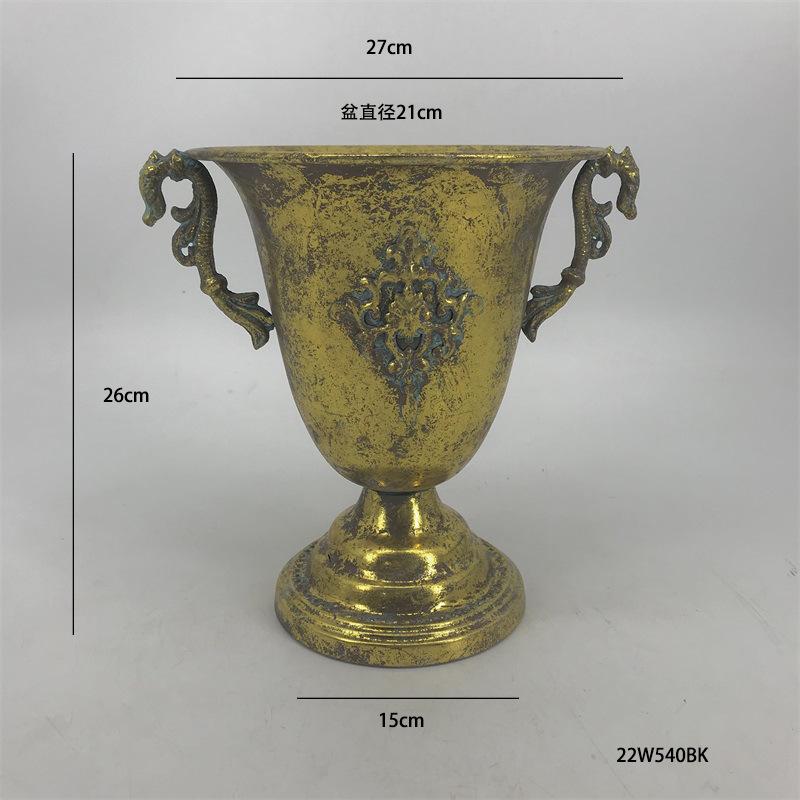 Classical Retro Iron High Footed Cup Flower Set Retro Vintage Metal Home Decoration Flowerpot European Wedding Vase Ornaments