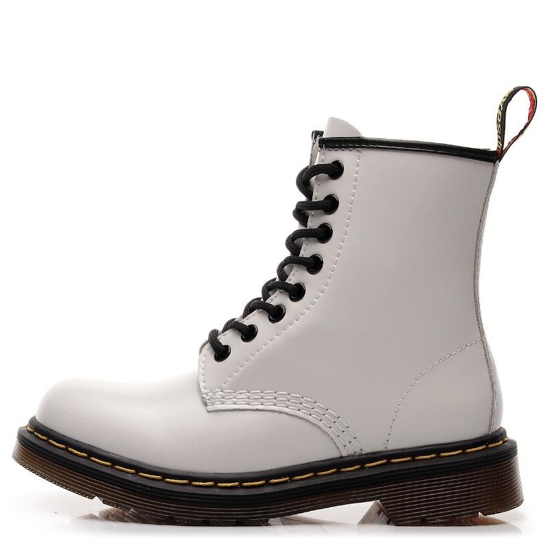 Botas de trabajo de caña alta clásicas de cuero duro con borde abierto y cuentas, botas cortas para hombre y mujer, botas de cuero brillante, zapatos de locomotora de punta redonda