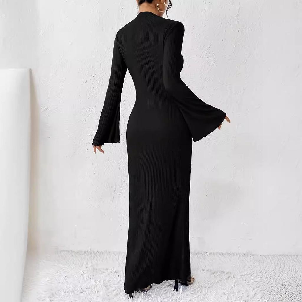 2024 Autumn/Winter Women's Slim Fit Trumpet Sleeve Fishtail Dress