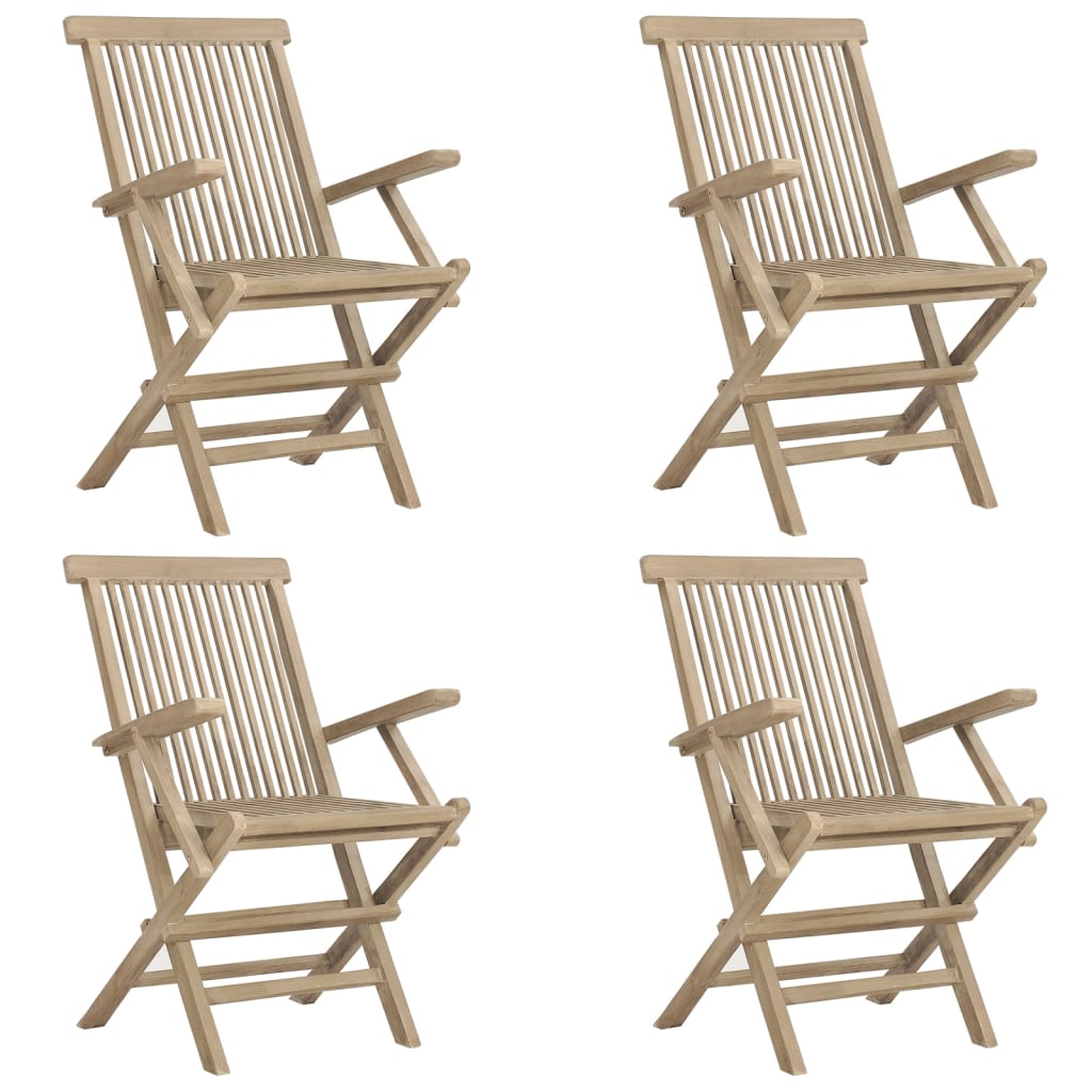 5 Piece Garden Dining Set Gray Solid Teak Wood