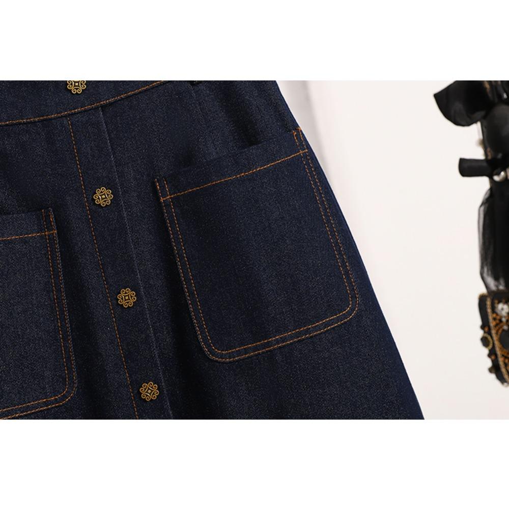 Dimanaf Fuste denim elastice Plus Size 2025, linie A, fustă lejeră, talie înaltă, Vintage Maxi