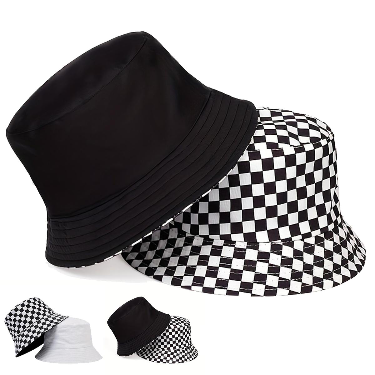Yto Household Items Women's White And Ack Grid Reversible Bucket Hat Outdoor Use Sunscreen Leisure Hat Spring Autumn Travel Tourism Beach Vacation 1Piece For Men