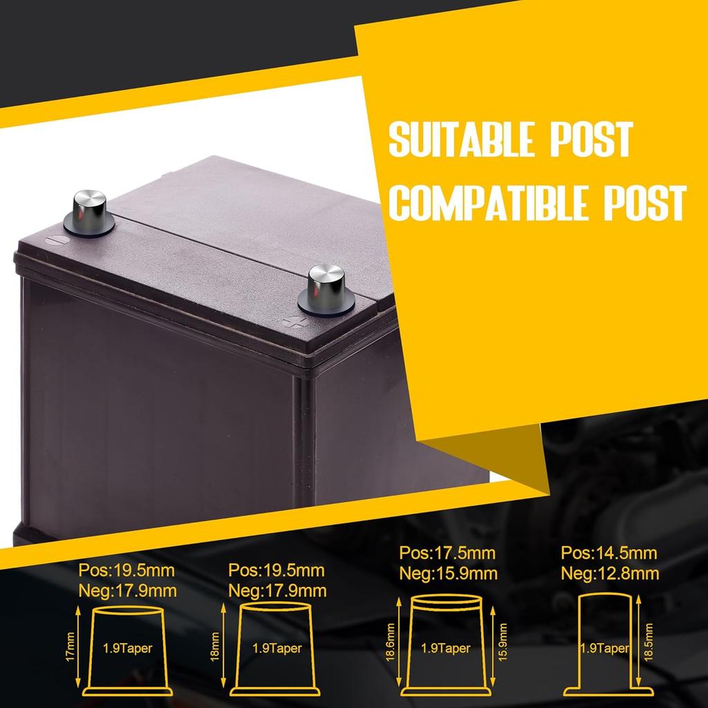 4-Way Lead Acid Battery Terminal Connector Clamps Battery Cable Ends For SAE/DIN/EN Tapered Top Post With 8AWG To 4/0 AWG, Positive & Negative Set,