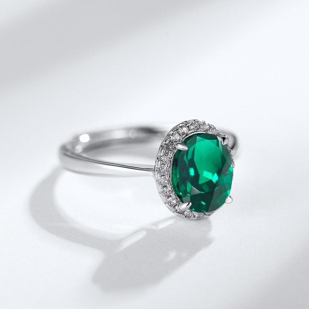 Women's 925 Sterling Silver Open Ring with Cultured Emerald - Elegant Daily Gift