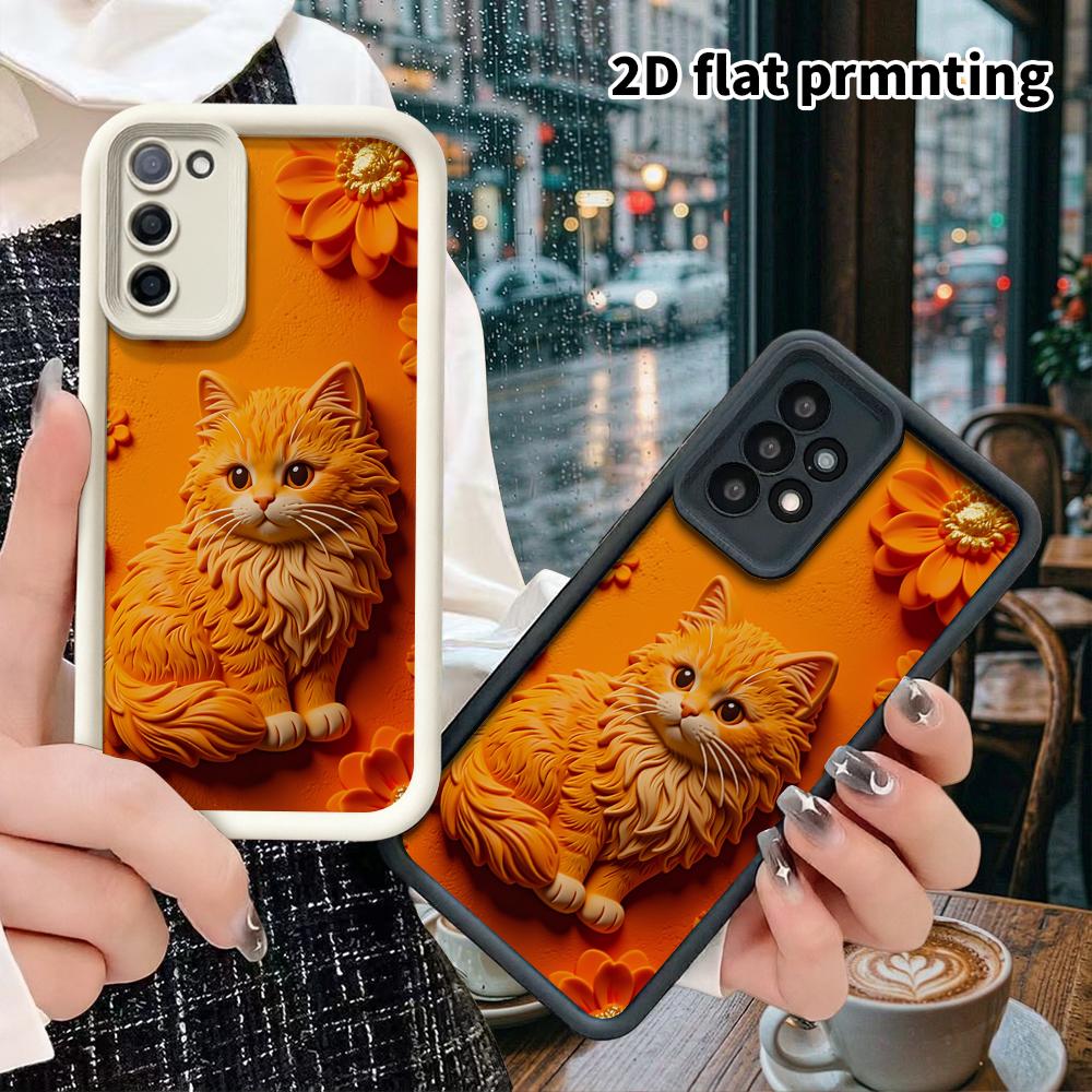 Phone Case: 2D Flat Samsung Galaxy A34 A35 M05 M06 S20 S22 S21 FE Plus 5G Step Protective Case, Embossed Long-Haired Orange Cat, Christmas Halloween G