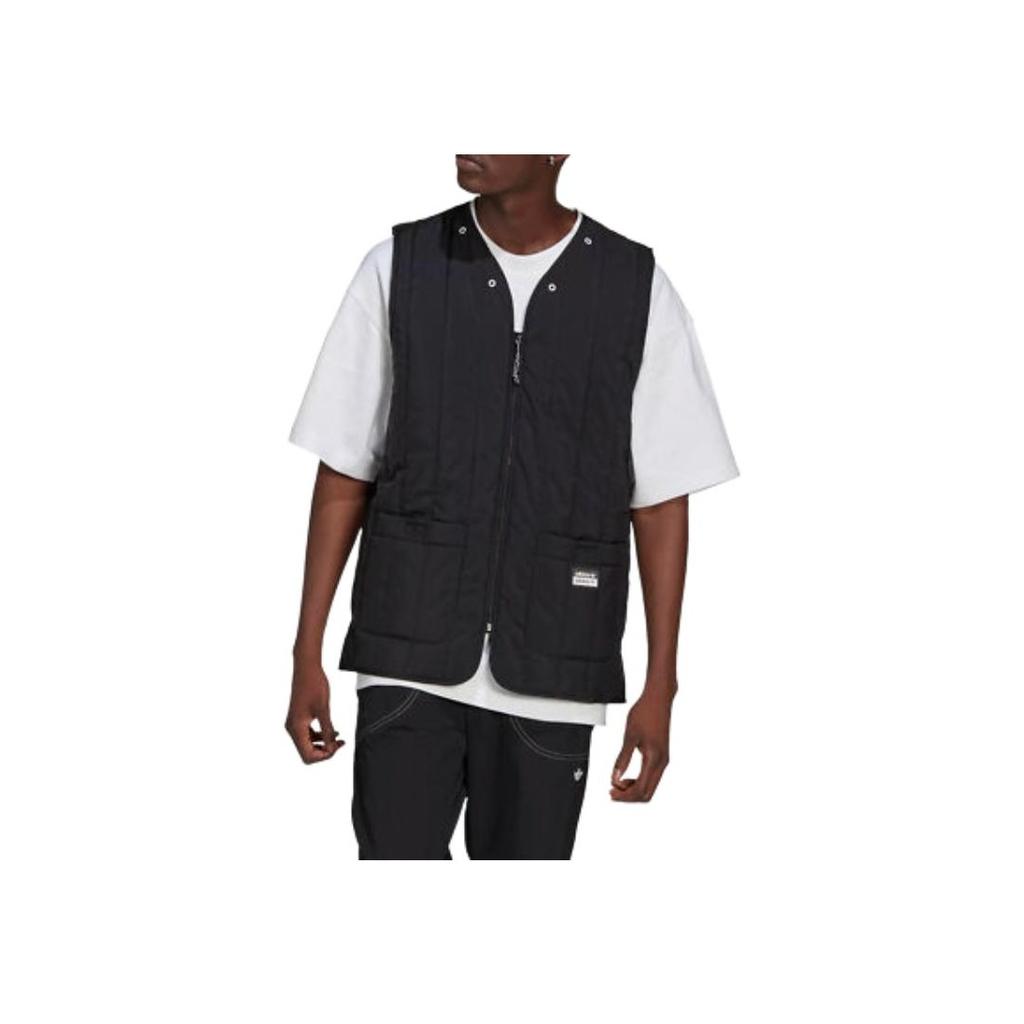 Adidas Originals Etichetă cu Logo Solid Vestă Sport cu un singur rând de nasturi Vestă Bărbați Negru GN8047