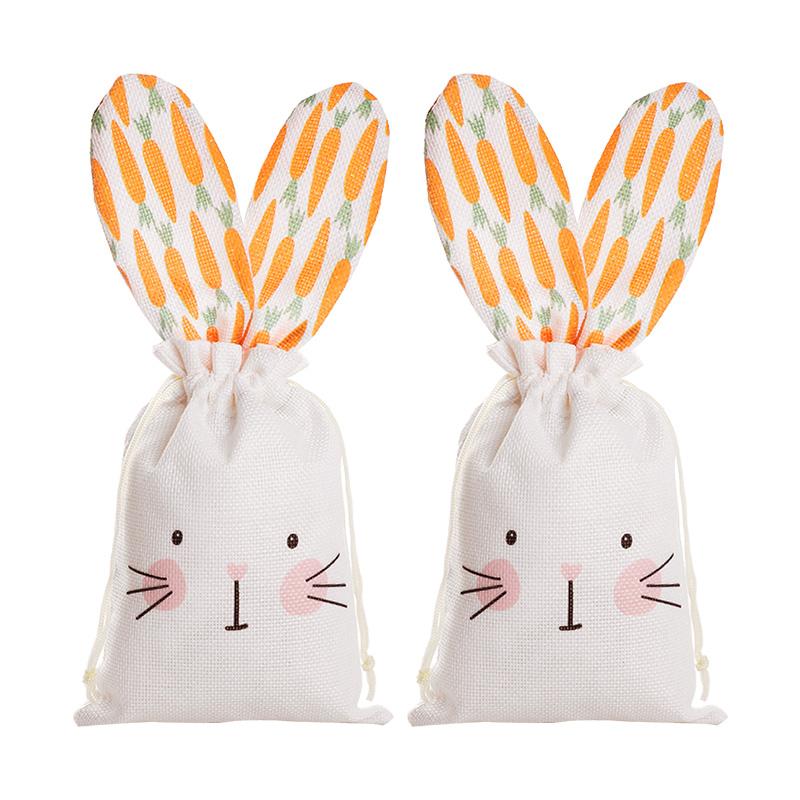 6/1Pcs Easter Bunny Linen Gift Bags Rabbit Carrot Sweet Candy Snack Bags with Drawstring for Easter Party Decoration Kids Favors