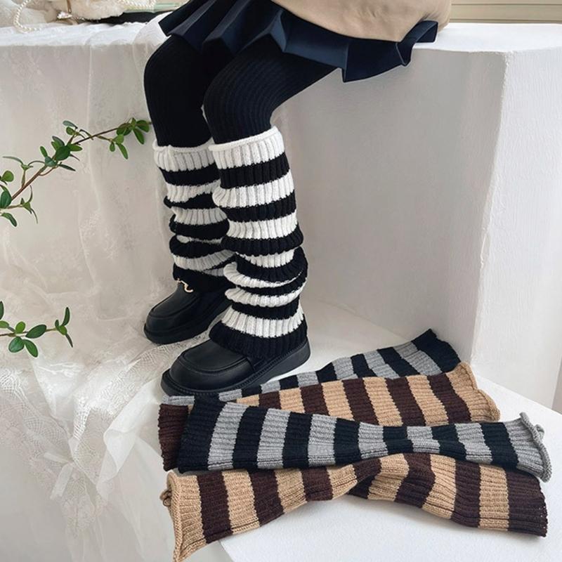 1 Paar Kinder Gestreifte Stulpen Warme Strick Kniehohe Socken Stilvolle Socken Ärmel Winter Essentielle Bekleidungsaccessoires