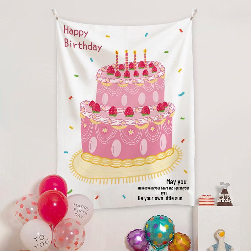 Pink Strawberry Oil Painting Style Tapestry for Bedroom or Dorm