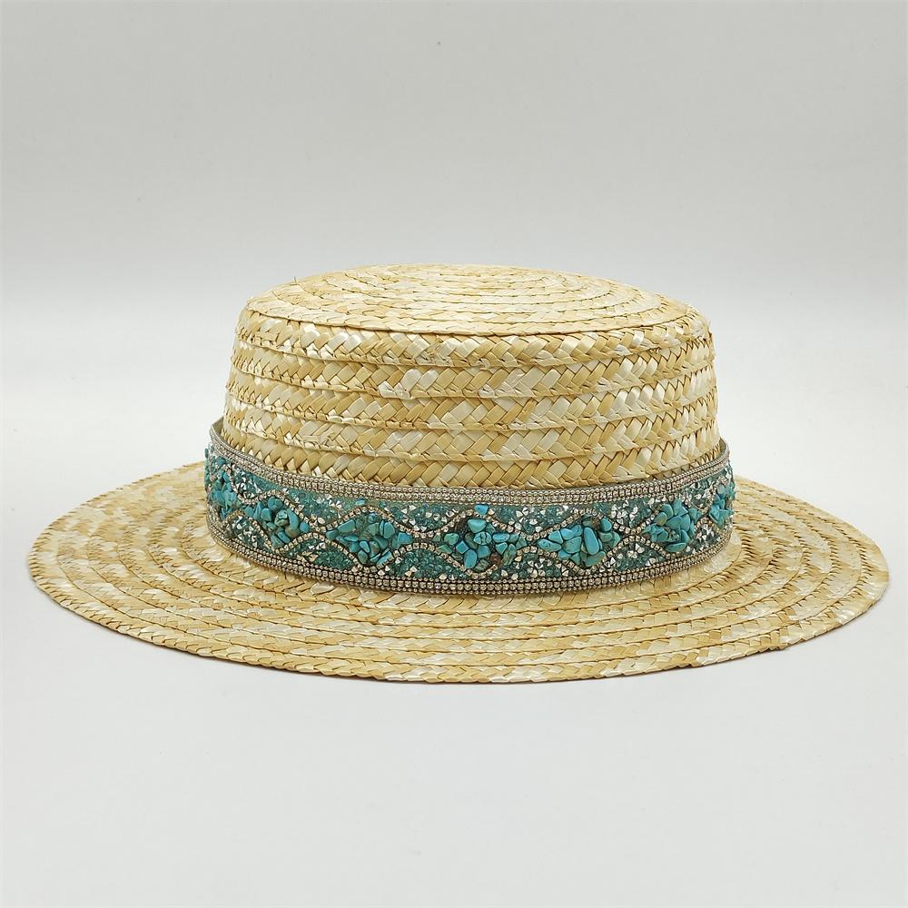 French Hepburn Style Straw Hat for Men and Women Hand-woven Natural Wheat-colored Ribbon Decorated Sun Hat Beach Wedding Hat