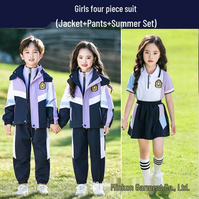 Dziecięcy Zestaw Wiatrówki Mundurka Szkolnego: 3-częściowy dla klas K-1 - Wiatroodporny na wiosnę, jesień i zimę