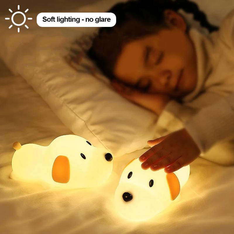 Silicone LED Papa Puppy Night Light Touch Sensor Dog Lamp Rechargeable Adjustable Brightness Children Bedside Bedroom Home Decor
