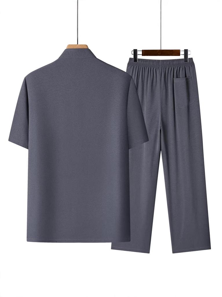Chinese Grandpa Hanfu Summer Short Sleeve Outfit for Middle-Aged Men