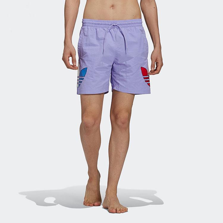 Adidas Originals Trefoil Tricolor Logo Swim Shorts Men Swim Shorts Light-Purple GN3569