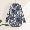 Damen Blumenprint Hemd Stehkragen 3/4 Ärmel Knopfleiste Locker Tunika Top