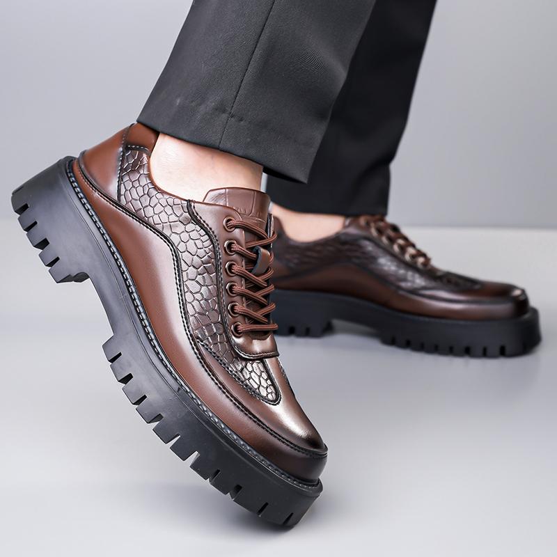 New Thick Soled Men Derby Shoes British Style Gentlemen Business Casual Lace Up Formal Shoes