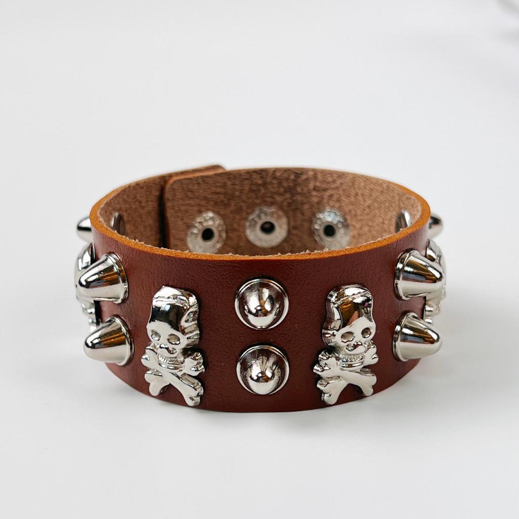 European & American Multi-layer Leather Skull Rivet Punk Bracelet