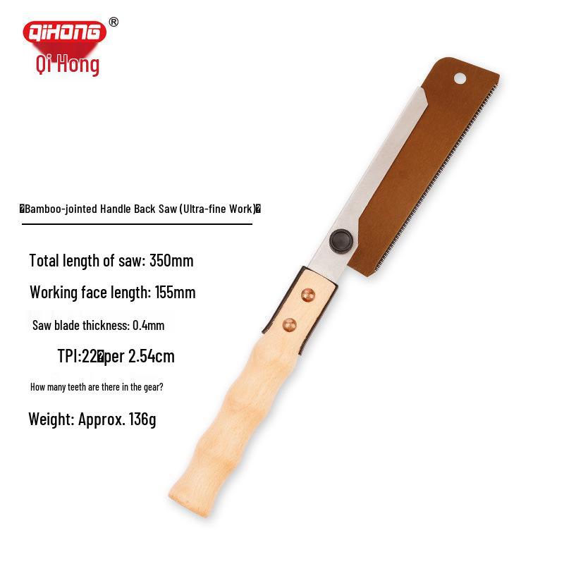 Qi Hong Bamboo Handle Precision Woodworking Saw - Double-sided Japanese Fine Teeth Mortise & Tenon Saw with Back Clamp