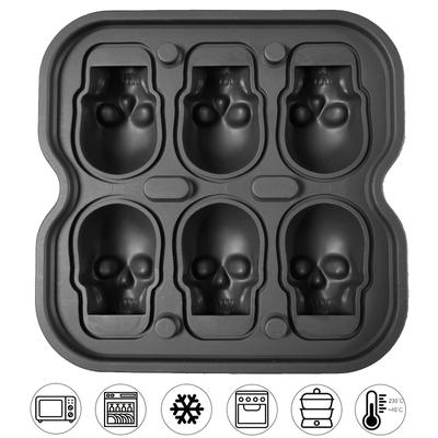 4-6 Cells Skull Ice Ball Mold-3D BPA Free Silicone Tray for Cocktails,Whiskey & Halloween Drinks,Horror-Themed Ice Cube Maker