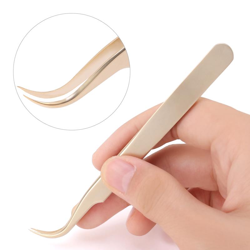 1 Pcs Pearl Gold Eyelashes Tweezers Stainless Steel High Precision Anti-static tweezers for Eyelash Extensions