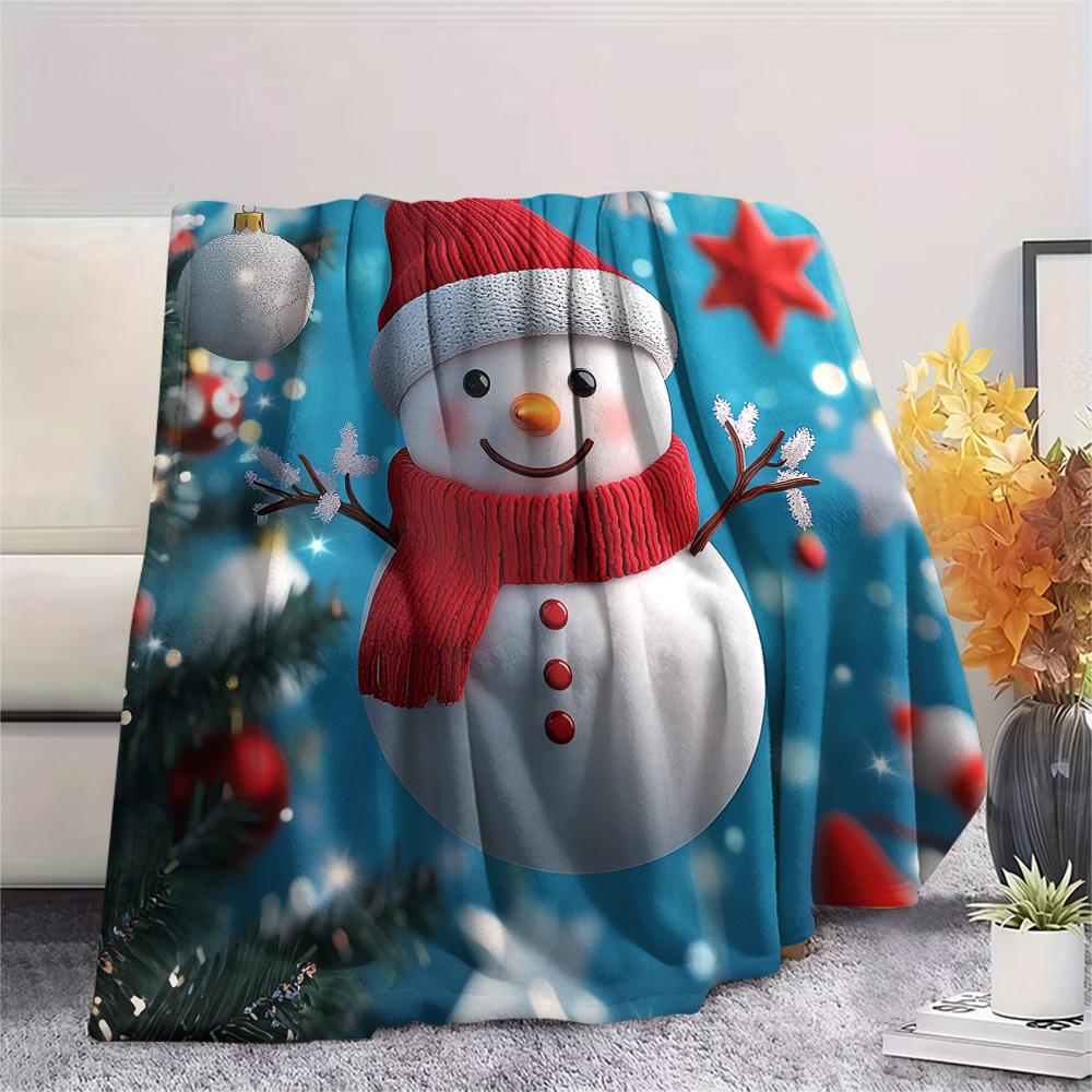 Snowman Print Flannel Blanket, High Quality Comfortable for All Seasons, Home Decor, Warmth and Comfort, Perfect for Christmas Gifts