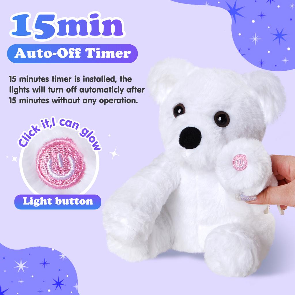 Glowing White Bear Plush Toy Soft Stuffed Animal Cute Birthday Gift For Kids Children Playing Toy