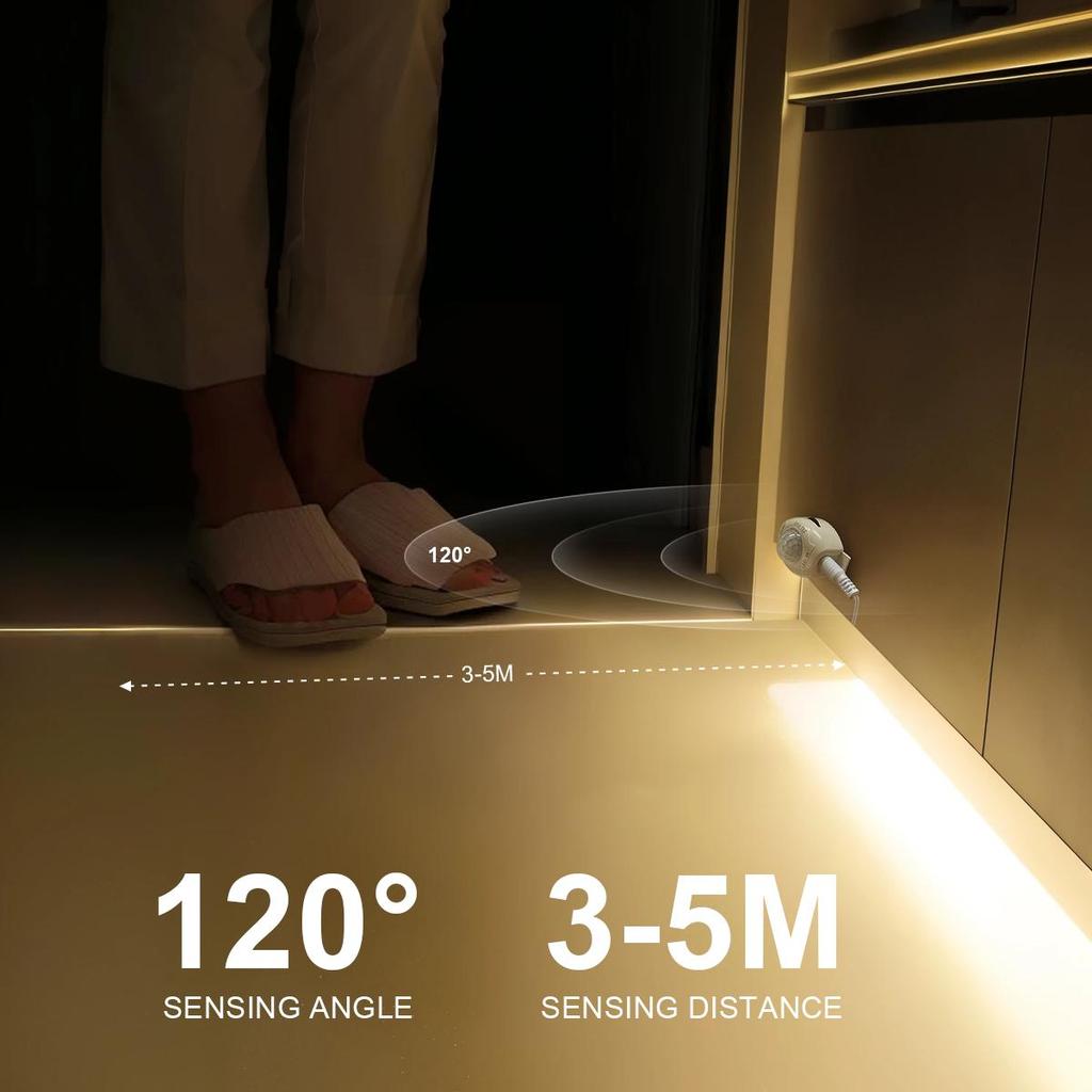 PIR Motion Sensor LED Under Cabinet Lights Cupboard Kitchen Bed Emergency Night Light DC 12V LED Strip Tape EU Power Aadpter