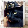 Colorful Halloween Cat Shower Curtain With Witch Hat Design For Bathroom Decoration Black Magic Theme