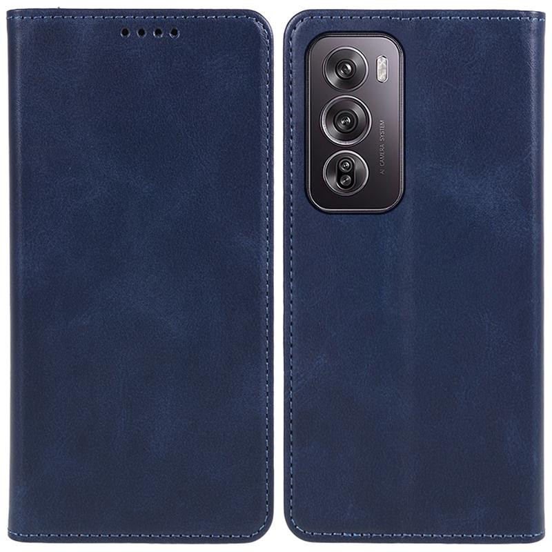 

For Oppo Reno12 5G (Global) Case Calf Texture Leather Wallet Phone Cover Magnetic Closing Blue