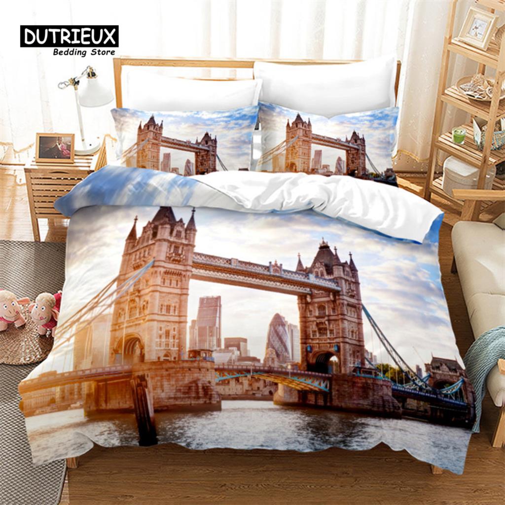 Europe City Building Bedding Set 3D Print Duvet Cover Cartoon Comforter Cover King For Kids Child Teen Boys Girls Bedroom Decor