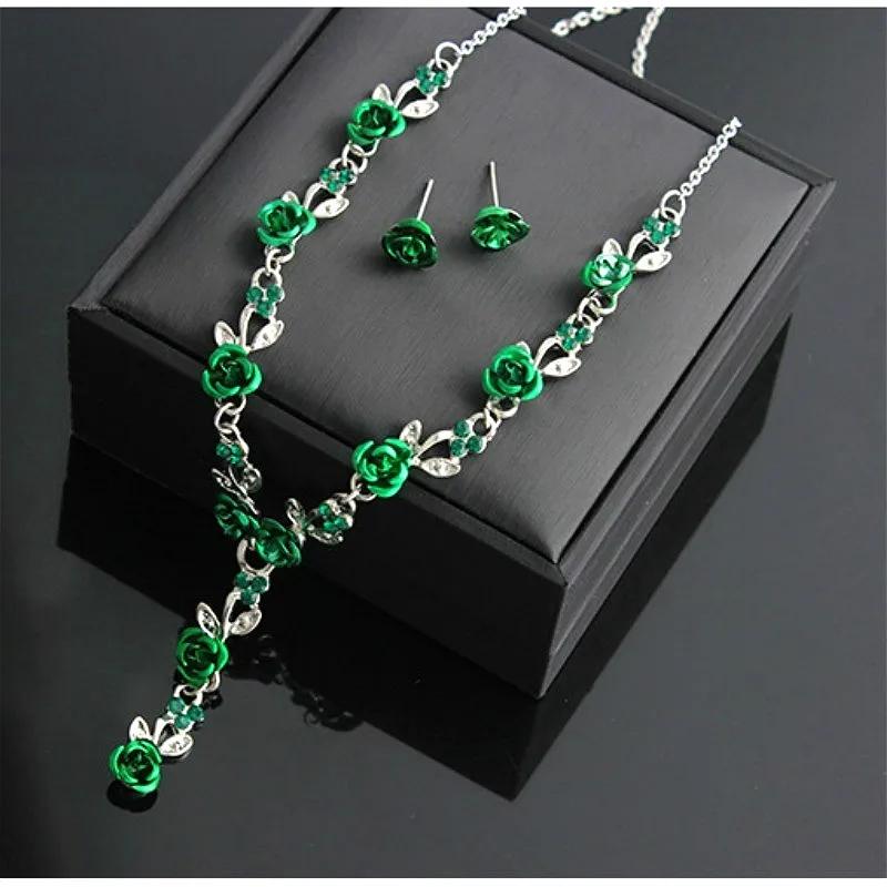 Nowa moda Prosty naszyjnik z zawieszką w kształcie róży na ślub i wesele Zestawy biżuterii kolczyki