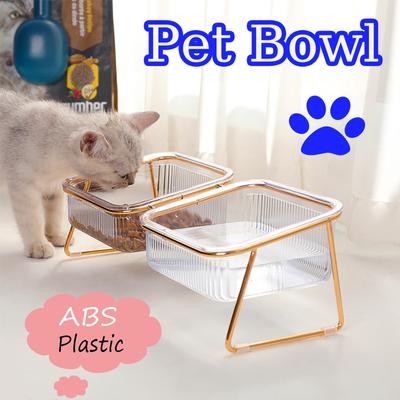 Pet Double Bowl Transparent High Foot Cat Bowl Drink Water Cat Food With Golden Stand Raised Water Feeder Dog Bowl Supplies