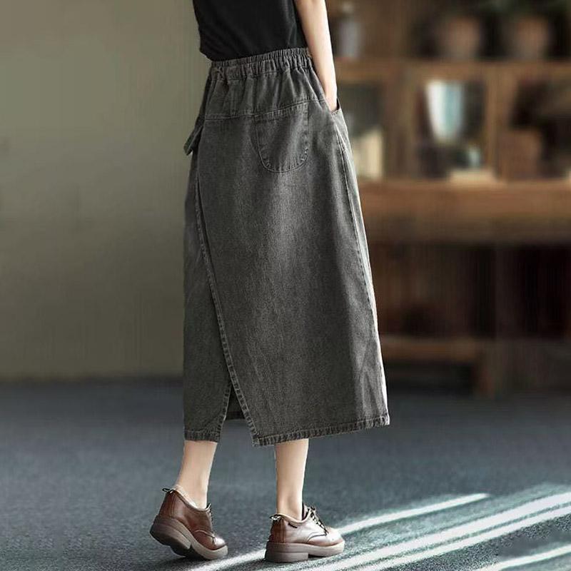 Džínová sukně do půl těla Dámská Letní Bavlna Výšivka Retro Vysoký pas Volná Ležérní Přiléhavé Středně dlouhé Šaty