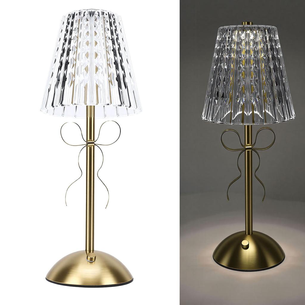 Table Lamp Cordless Rechargeable Vintage Desk Lamp with Bow for Bedroom Living Room Dining Room