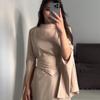 Elegantes langes Satinkleid für Damen, halbhoher Kragen, ausgestellte Ärmel, Partykleid, einfarbig, schmale Abendkleider für Damen