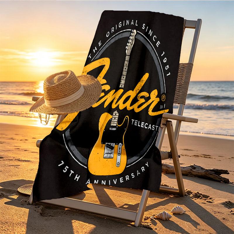 Fender Print Beach Towel Design, Soft, Lightweight. for Home Bathroom, Spa, Pool, Yoga, Surfing, Camping, Gift for Family, Friend