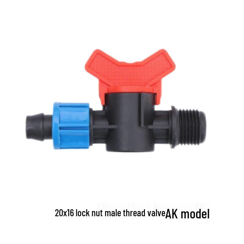 Agricultural Water-Saving Straight Valve: Lock Nut Male Thread, 16/20AK Drip Connector for Greenhouse and PE Pipes.